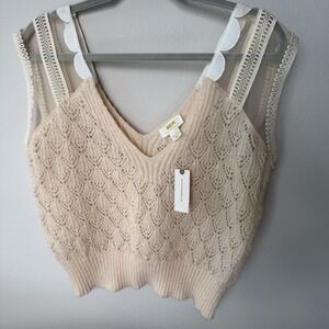 Anthropologie Maeve Cream Sleeveless Cap Shoulder Sweater Appliqué Women NWT OS